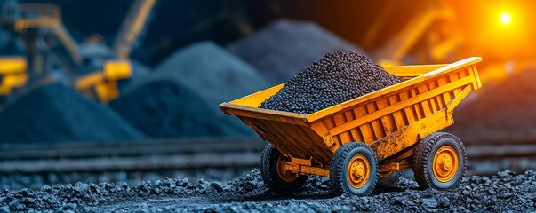 A vibrant close-up of a mining truck loaded with coal, showcasing the machinery and equipment essential for the coal mining process.