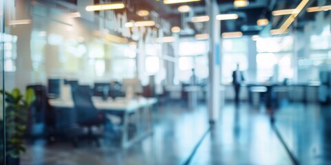 Obraz premium Blurred Office Environment with Glass Wall