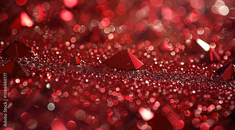 Poster A red background with many sparkling red highlights scattered throughout. vibrant and dynamic, emphasizing the brilliance of the red sparkles.