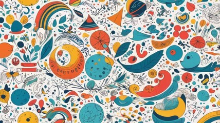 A whimsically vibrant and lively doodle pattern