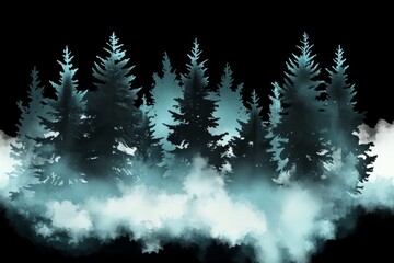 Obraz premium Digital illustration forest scene background black foreground filled Watercolor foggy landscape