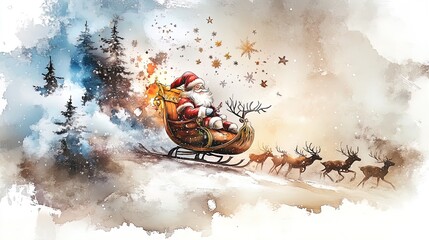 Enchanting Santa's Sleigh Ride: A Festive Winter Scene for Your Home Decor - Perfect Poster for Holiday Spirit in Sports Rooms and Beyond!