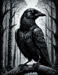 Fototapeta premium raven on a branch
