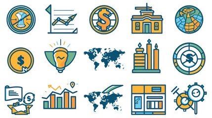 Flat line global market vector illustration