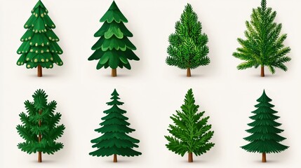 Evergreen Trees Set Christmas Nature Illustration Design Elements PNG High Resolution