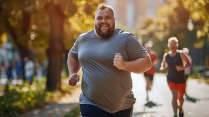 Fototapeta premium Overweight Participant Shows Determination in Community Charity Run