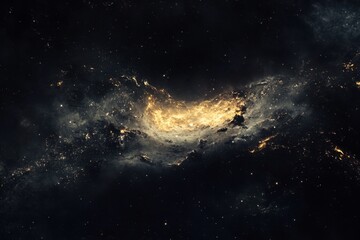 Fototapeta premium A swirling nebula of gas and dust, illuminated by a cluster of bright stars in the center.