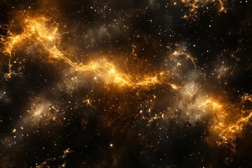 Fototapeta premium A swirling nebula with golden light streams through a dark starry sky.