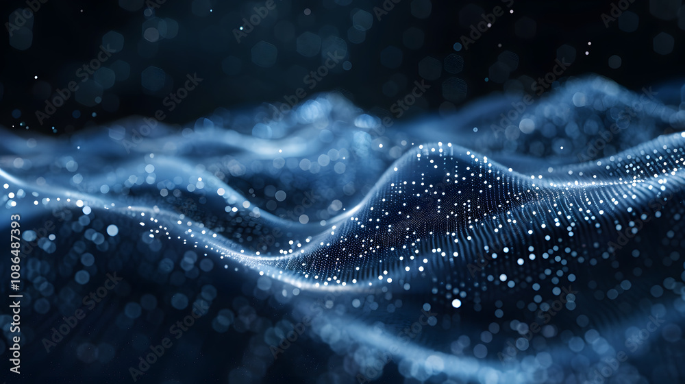 Aufkleber abstract technology stream background. digital dynamic wave of dots. network connection structure. 3