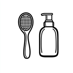 A brush and a bottle of shampoo are shown next to each other