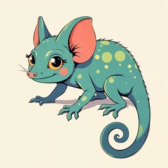 Obraz premium Adorable Cartoon Chameleon with Big Ears and Spots