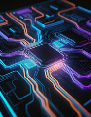 Futuristic Neon Circuit Board Design