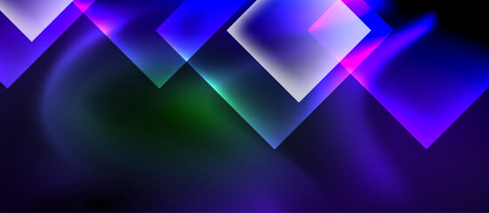 Glass squares with neon shiny light abstract background