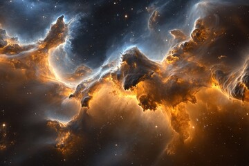 Obraz premium A vibrant nebula with swirling clouds of gas and dust, illuminated by distant stars.