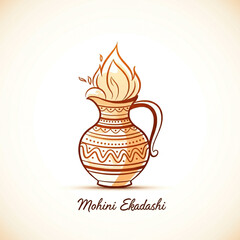 Simplistic pot design with flames, symbolizing purity, divine energy, and offerings during Mohini Ekadashi rituals