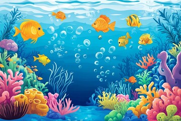 Fototapeta premium Vibrant underwater scene with colorful fish and coral reefs