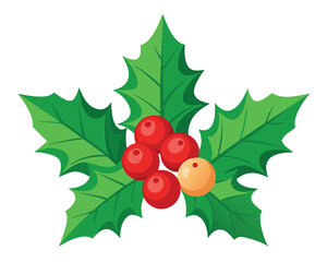 Christmas holly with red berries vector merry christmas leaves