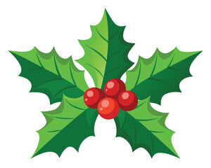 Christmas holly with red berries vector merry christmas leaves