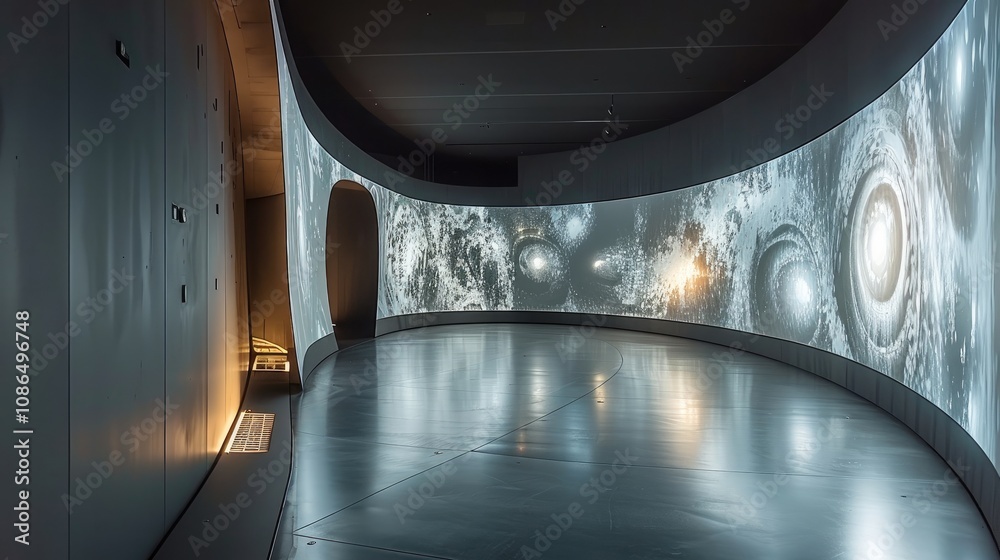 Fototapete the space is relatively dark, with a curved screen that displays the process of the image and a sens