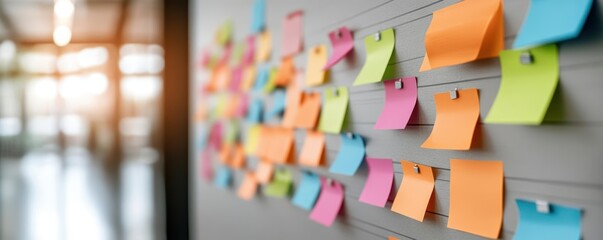 Home Schooling concept. Organized home school schedule on a wall, colorful sticky notes, home schooling learning schedule, visual time management