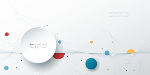 Vector illustration abstract modern technology design. White circle, geometric shape, wave wireframe line pattern and circuit board on white - grey background. Technology concept for banner, template