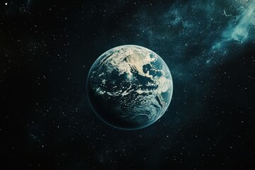 Obraz premium A view of Earth from space, with the continents visible and a nebula in the background.