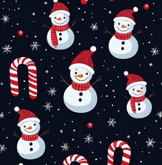 雪だるまやキャンディケインが星空を背景に