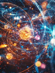 Obraz premium Quantum particles isolated on a white background depict diverse energy states and abstract representations of entanglement and superposition.