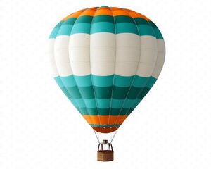 A unique hot-air balloon with bold stripes in teal, white, and orange isolated on transparent background, ideal for travel visuals
