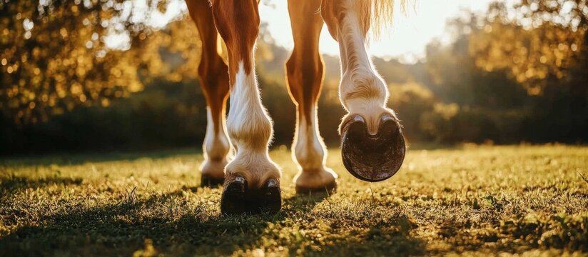 Legs horse walking grassy field  hooves leg issues, including