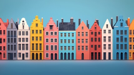 Fototapeta premium Colorful Dutch Waterfront Houses Architecture Illustration 3D Render Cityscape