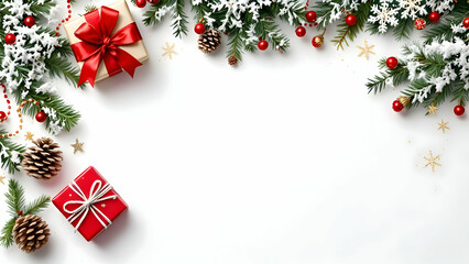 Christmas decoration on white background with copyspace for Christmas and new year greeting card.