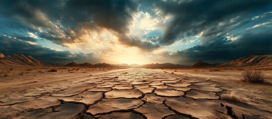 Vast desert landscape expanse dry cracked ground sky digital illustration