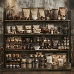 Display of Gourmet Coffee Varieties on a Rack