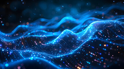 Data technology futuristic illustration. Blue wave pattern on a dark background