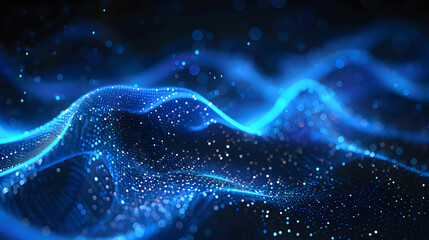 Data technology futuristic illustration. Blue wave pattern on a dark background