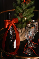 champagne and christmas tree