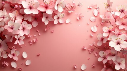 Fototapeta premium A serene arrangement of pink cherry blossoms on a soft pink background.