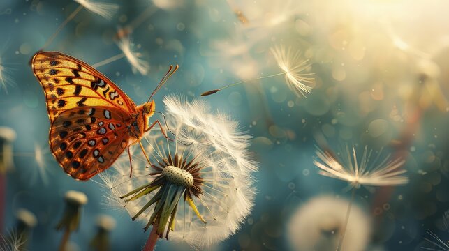 Fototapeta butterfly on a dandelion