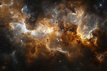 Fototapeta premium Cosmic clouds of gas and dust in a nebula, glowing in shades of orange, blue, and white.