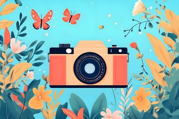 Obraz premium Flat Design World Photography Day Concept Background photo earth camera image poster technology nature day film international lens picture illustration photographer design vector