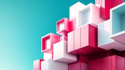 Fototapeta premium Futuristic Floating Architecture with Geometric Blocks and Bold Colors