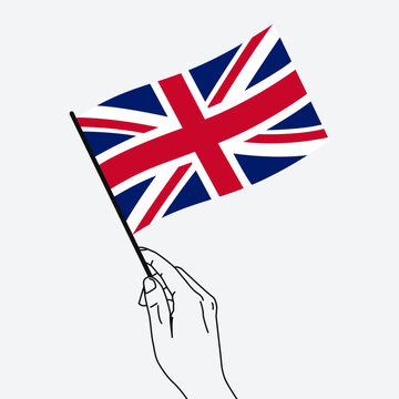 recommend clip art: Hand holding UK United Kingdom flag in line art drawing style. UK hand Flag waving. Vector illustration