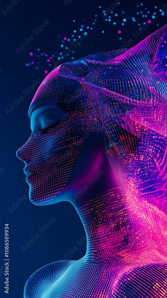 Fototapete high-resolution poster featuring hyper-advanced fashion with glowing fabrics and dynamic graphics