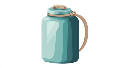 Teal Water Bottle with Tan Lid and Strap