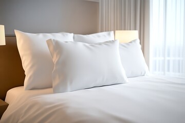 Crisp White Bedding and Pillows in a Modern Bedroom.