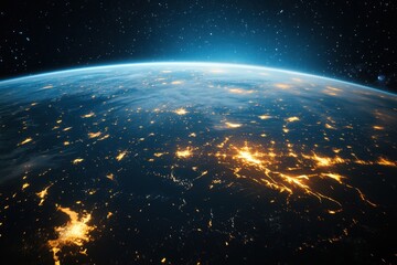 Obraz premium Earth at night with city lights glowing.