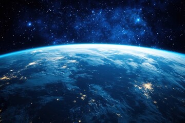 Fototapeta premium Earth from Space at Night with Stars and Galaxies.