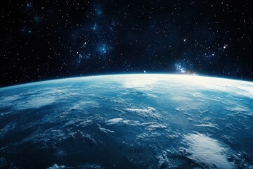 Obraz premium Earth from space with a view of the planet's surface and starry night sky.