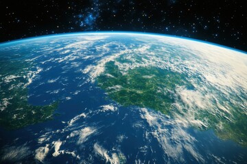 Fototapeta premium Earth from space with clouds and stars.